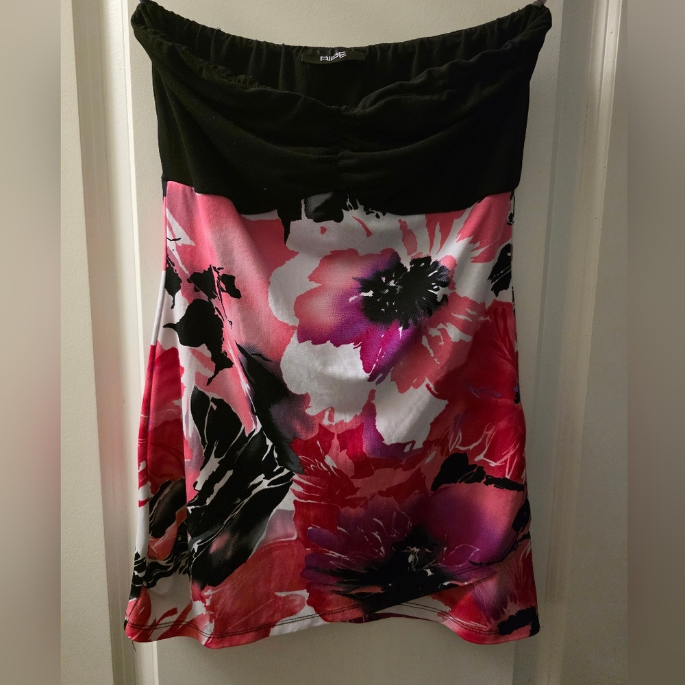 -Black and Pink Floral Design Top